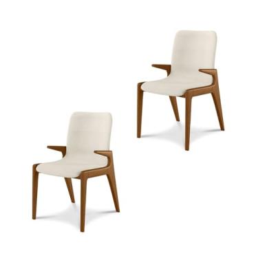 Imagem de Kit 2 Cadeiras Decorativas Sala de Jantar Madeira Maciça com Braço Pigeon Linho Bege/Mel G13 - Gran Belo