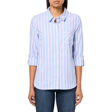 Imagem de Nautica Camisa feminina de manga comprida com botões frontais, Azul francês multi, PP