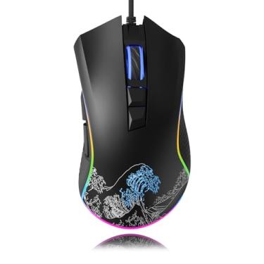Imagem de XVX Mouse para jogos com fio, mouse RGB de 12000 DPI com 12 modos retroiluminados e 7 botões macro, suporte para mouse para jogos com teclado DIY, mouse de computador gamer para laptop, PC, Mac