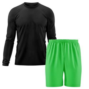 Imagem de Kit Calção Short Futebol Basquete Verde + Manga Longa Masculina Segunda Pele Dry-Masculino