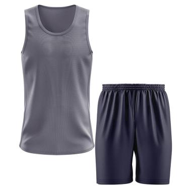 Imagem de Kit Calção Short Futebol Basquete Azul + Regata Masculina Lisa Básica Dry-Masculino