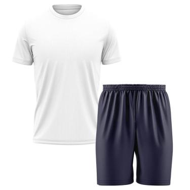 Imagem de Kit Calção Short Futebol Basquete Azul + Camiseta Manga Curta Masculina-Masculino