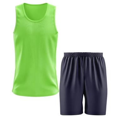 Imagem de Kit Calção Short Futebol Basquete Azul + Regata Masculina Lisa Básica Dry-Masculino