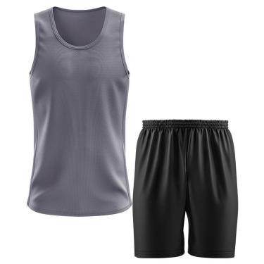 Imagem de Kit Calção Short Futebol Basquete Preto + Regata Masculina Lisa Básica Dry-Masculino