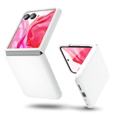 Imagem de oakxco Capa para celular Motorola Razr Plus 2024 de silicone líquido, fina e fina borracha macia gel TPU simples capa protetora simples para mulheres meninas fofas, cor sólida fosca estética, branca