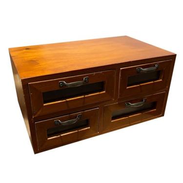 Imagem de Generic Caixa de armazenamento de mesa retrô, caixa de maquiagem, acessórios de mesa, balcão de arquivo, suporte de de computador vintage, organizador, Quatro Gavetas