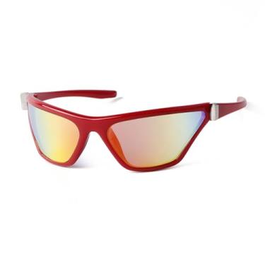Imagem de JRLLFD Óculos de sol esportivo espelhado vermelho punk, óculos masculino à prova de vento com armação sombra para ciclismo ao ar livre, óculos de sol masculino uv400, c2, tamanho único