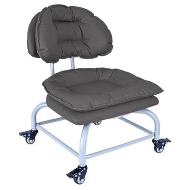 Imagem de Banqueta com rodinhas de encosto com freios VAPAA TAIDE Banqueta resistente com rodas para casa, escritório, garagem, mecânico, limpeza de pisos, loja cinza