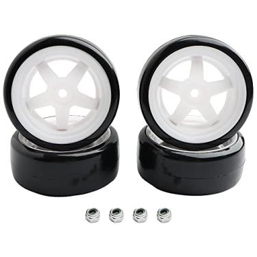 Imagem de GDOOL 4 peças de rodas de cubo de 12 mm e 1/10 de plástico rígido RC Drift Carros Pneus para Traxxas HSP Tamiya HPI Kyosho On-Road Drifting Car (Branco)