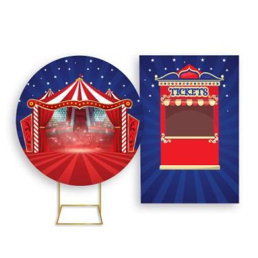 Imagem de Painel De Festa Redondo 1,50x1,50 + Painel Vertical 1,50x2,20 - Circo 