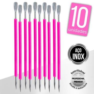 Imagem de Kit 10 Espátula Mista Empurrador Curvo Palito Silicone Cutícula Manicu