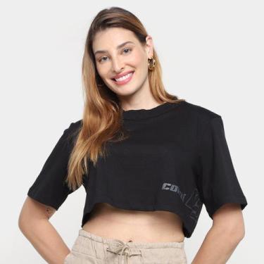 Imagem de Camiseta Cropped Colcci Casual Manga Curta Feminina, Preto, GG