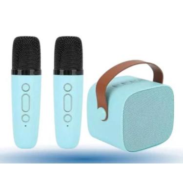 Imagem de Caixinha De Som Karaokê 2 Microfones Bluetooth Portátil - Kapbom, Azul