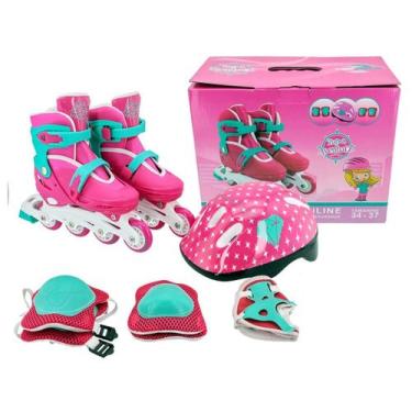 Imagem de Patins Infantil 4 Rodas Feminino 30-33 + Kit de Proteção Premium - Uni