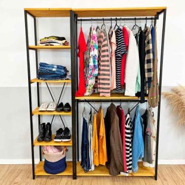 Imagem de Kit Arara de Roupas Twice e Estante Style Slim Nozes e Preto - ArtFact