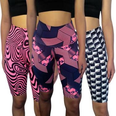 Imagem de Kit 3 Bermudas Femininas Justas Cós Cintura Alta Estampas Sortidas Sup