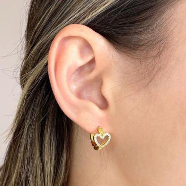 Imagem de Brinco Argola Coração Cravejado Vazado Banhado em Ouro 18k - Anastásia