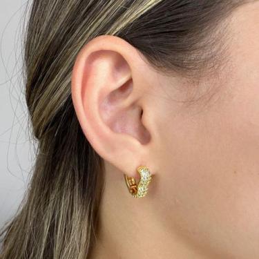 Imagem de Brinco Coração Médio 3 Fileiras de Zircônias Banhado em Ouro 18k - Ana