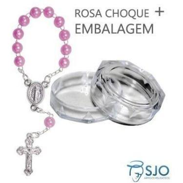Imagem de Mini Terços com Embalagem Italiana Rosa Choque Kit 50 Unid. - SJO Arti