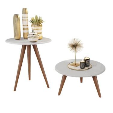 Imagem de Kit 2 Mesa Redonda Branco Yumi 45cm 3 Pé Palito 60cm E 30cm - jthome
