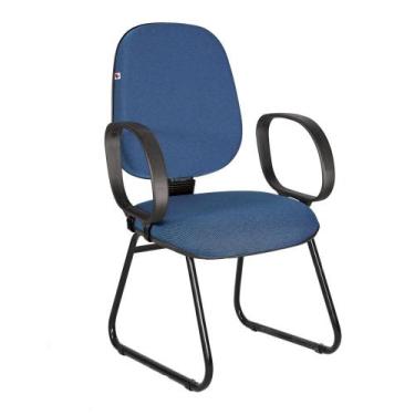 Imagem de Cadeira Ágata Gerente Pé Sky Braço Corsa Tecido Azul com Preto - Ideaf