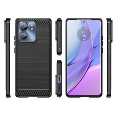 Imagem de HTXWXJC Capa para Moto Edge 40, XT2303-2 Motorola Edge 40, capa protetora fina de borracha TPU de fibra de carbono antiarranhões à prova de choque para Motorola Edge 40 preta