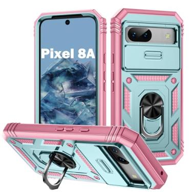 Imagem de PASNEW Capa para Pixel 8A, suporte de anel giratório e capa de câmera de lente, capa rígida de grau militar, capa de telefone de proteção total resistente para Google Pixel 8A à prova de choque, 15,5