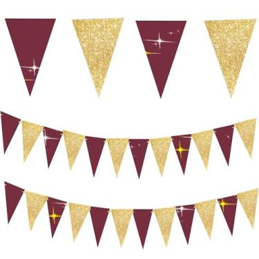 Imagem de Decorações de formatura marrom 2021/decorações de aniversário ouro vinho para mulheres Qian Party 2 peças triangulares bandeiras femininas 40/50º aniversário outono / decorações de casamento rústico
