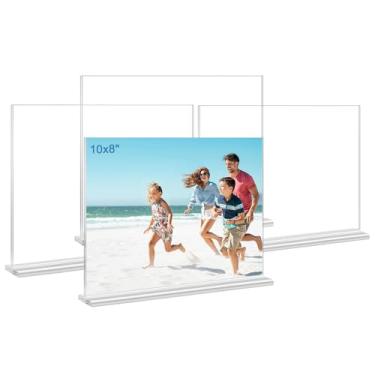 Imagem de Molduras de acrílico 20,3 x 25,4 cm, pacote com 4 porta-retratos de plástico transparente, 20,3 x 25,4 cm, tela de mesa dupla face para foto e escritório em casa - horizontal