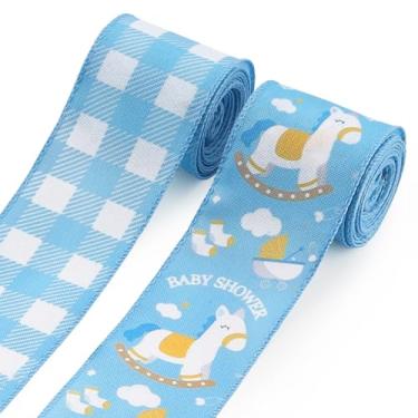 Imagem de Habbiful Fita azul para chá de bebê de 10 metros, fita de serapilheira para artesanato, embrulho de grinalda, laço de madeira xadrez de cavalo para revelação de gênero, festa, bolo, decoração de casa
