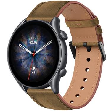 Imagem de AK Pulseira de couro para Amazfit GTR 4/GTR 3 Pro/GTR 3/GTR 2e/GTR 2/Amazfit GTR 47 mm, pulseira ajustável de liberação rápida de 22 mm com fivela de metal para mulheres e homens, pulseira de