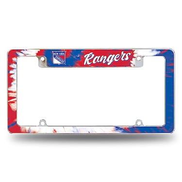 Imagem de Rico Industries Moldura de placa automotiva NHL New York Rangers Tie Dye 30,48 cm x 15,24 cm cromada para carro/caminhão/SUV