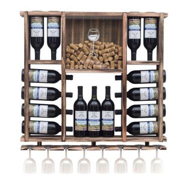 Imagem de Adega Delenha Madeira Rústica 15 Garrafas Porta Taças - Delenha Decor