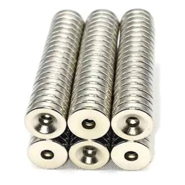 Imagem de Kit com 10 Peças Ímã de Neodímio 10x3mm N35 Disco com Furo