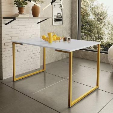 Imagem de Mesa De Jantar Steel Estilo Industrial Pés De Aço 120x80cm Dourado/branco