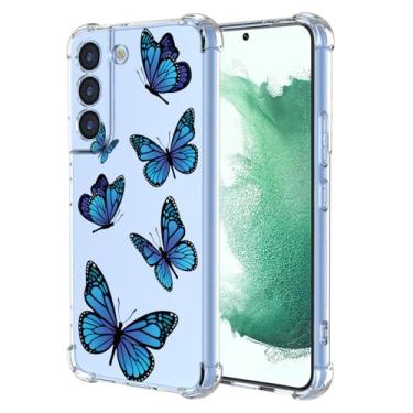 Imagem de KOARWVC Capa para Galaxy S22 Plus, capa para Samsung S22+ SM-S906U, TPU macio, absorção de choque, fina, proteção com padrão de borboleta, capa traseira para Samsung Galaxy S22 Plus, borboleta azul