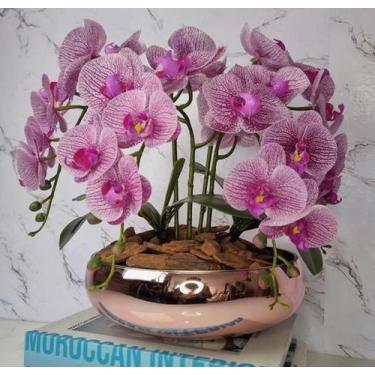 Imagem de Arranjo Com 4 Orquídeas Violeta Vaso Rose 28cm - FLORESCER DECOR