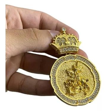 Imagem de Pingente Personalizado Cravejado São Jorge Banhado Ouro 18k - ToJoia18