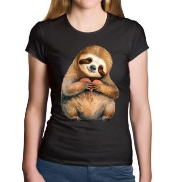 Imagem de Baby Look Algodão Bicho Preguiça Coração - Foca na Moda, Preto, G