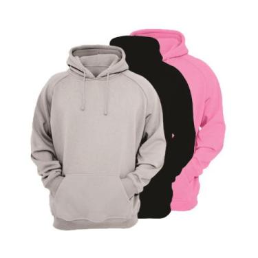 Imagem de Kit 3 Moletons Feminino Ragor Algodão Capuz Bolso Conforto, P, Cinza, 