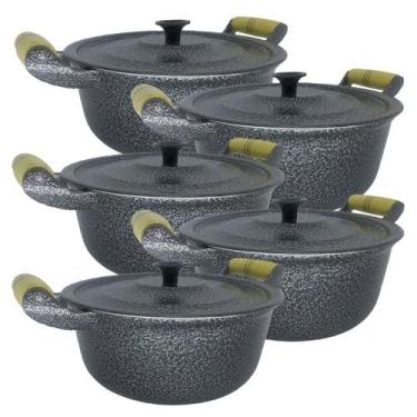 Imagem de Jogo 5 Panelas Alumínio Fundido Craqueada 24/26/28/30/32 Cm - OkayShop