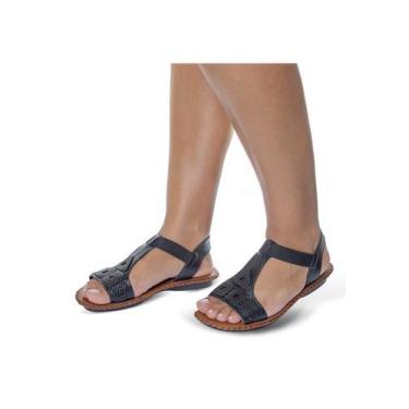 Imagem de Sandália Rasteira em Couro Preto - Flor d'couro, 36