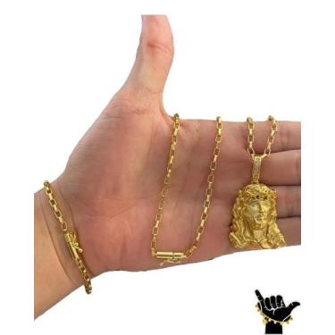 Imagem de Corrente Tijolinho 4mm + Pulseira + Pingente -Banhado a Ouro - ToJoia1