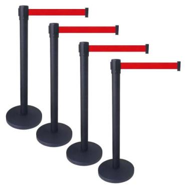 Imagem de 4 X Pedestal Organizador Separador de Fila Preto Com Fita Retrátil Ver