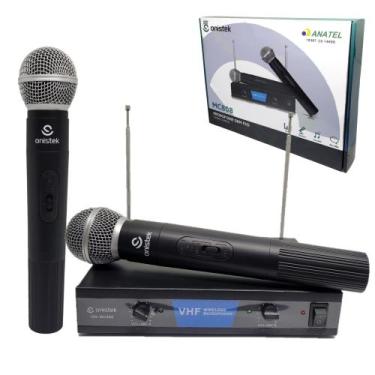 Imagem de Microfone Duplo Sem Fio Dinâmico Wireless Karaokê P10 Vhf - Onistek