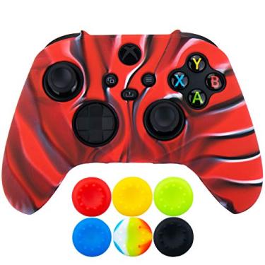 Imagem de 9CDeer 1 Piece of Silicone Protective Thick Cover Skin + 6 Thumb Grips for Xbox Series X/S Controller Camouflage Red