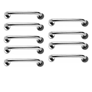 Imagem de Alça de Apoio 30cm Barra Inox Kit 9 Unidades Segurança Idoso Banheiro Box Parede Corrimao Acessibilidade Suporte