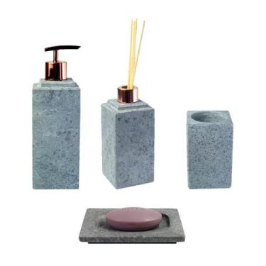 Imagem de Kit Banheiro Bancada Lavabo Luxo em Pedra Sabão N04 Rosê - Industria S