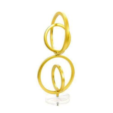 Imagem de Escultura Decorativa Circulo Metal Dourado Base Cristal Luxo - LUXdéco
