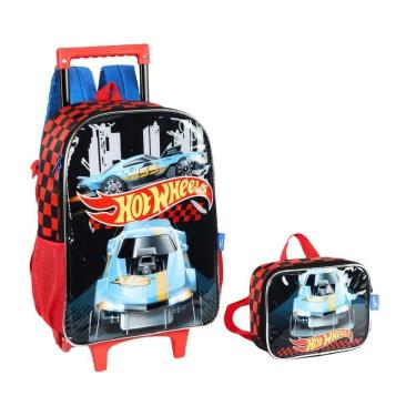 Imagem de Kit Escolar Mochila De Rodinhas E Lancheira Hot Wheels-preto